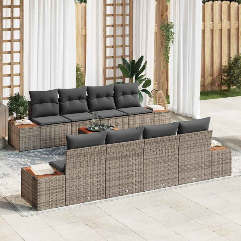 vidaXL Set Divano da Giardino 9 Pezzi con Cuscini Grigio in Rattan Sintetico