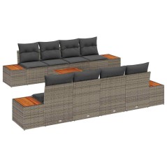 vidaXL Set Divano da Giardino 9 Pezzi con Cuscini Grigio in Rattan Sintetico