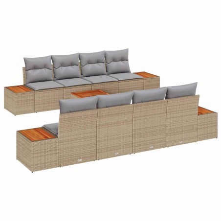 vidaXL Set di divani da giardino 9 pezzi con cuscini beige in polyrattan e acacia