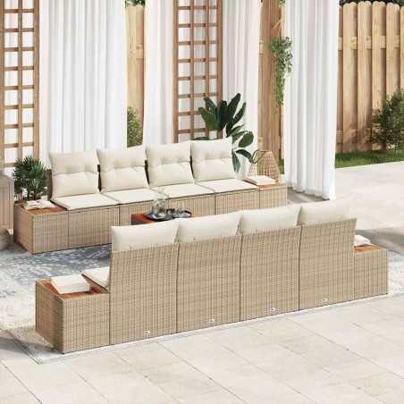 vidaXL Set di divani da giardino 9 pezzi con cuscini beige in rattan sintetico e acacia.