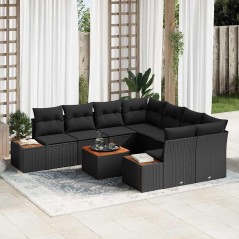 vidaXL Set da giardino 9 pezzi con cuscini in rattan sintetico nero e legno di acacia