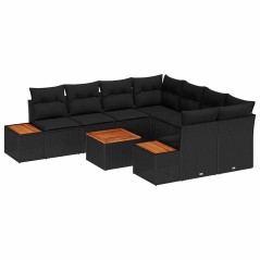 vidaXL Set da giardino 9 pezzi con cuscini in rattan sintetico nero e legno di acacia