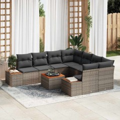 vidaXL Set da Giardino in 9 Pezzi con Cuscini Grigi in Rattan Sintetico e Acacia