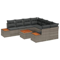 vidaXL Set da Giardino in 9 Pezzi con Cuscini Grigi in Rattan Sintetico e Acacia