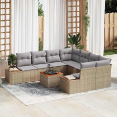 vidaXL Set da Giardino in Rattan Sintetico Acacia - 9 Pezzi con Cuscini Beige