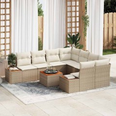 vidaXL Set Divano da Giardino 9 Pezzi con Cuscini Beige in Rattan Sintetico e Acacia