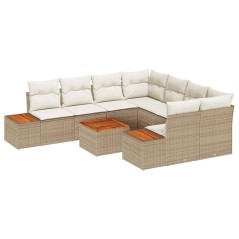 vidaXL Set Divano da Giardino 9 Pezzi con Cuscini Beige in Rattan Sintetico e Acacia
