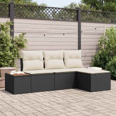 vidaXL Set Giardino 4 Pezzi con Cuscini Neri in Poly Rattan e Acacia