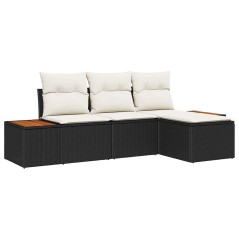 vidaXL Set Giardino 4 Pezzi con Cuscini Neri in Poly Rattan e Acacia