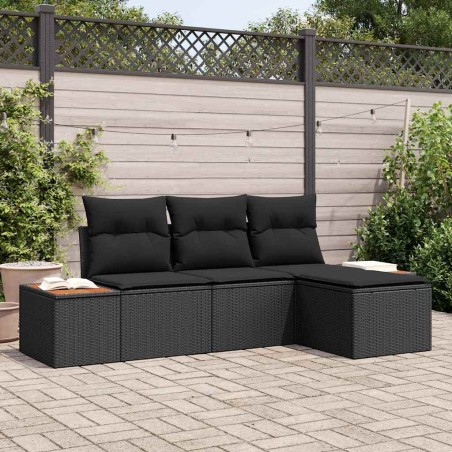 vidaXL Set da Giardino 4 Pezzi con Cuscini in Rattan Sintetico Nero e Acacia.