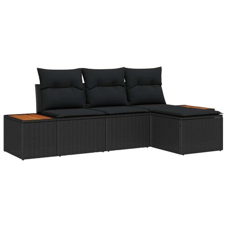 vidaXL Set da Giardino 4 Pezzi con Cuscini in Rattan Sintetico Nero e Acacia.