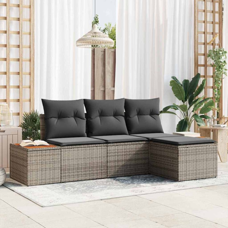 vidaXL Set da Giardino in 4 Pezzi con Cuscini Grigi in Rattan Sintetico e Acacia