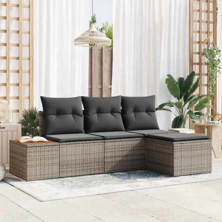 vidaXL Set da Giardino in 4 Pezzi con Cuscini Grigi in Rattan Sintetico e Acacia