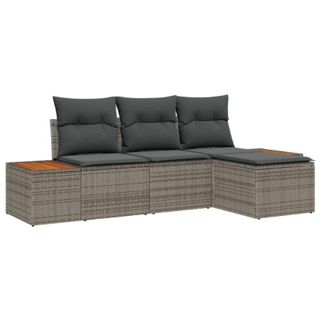vidaXL Set da Giardino in 4 Pezzi con Cuscini Grigi in Rattan Sintetico e Acacia