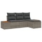 vidaXL Set da Giardino in 4 Pezzi con Cuscini Grigi in Rattan Sintetico e Acacia