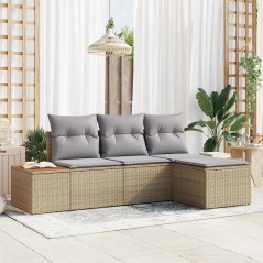 vidaXL Set di divano da giardino 4 pezzi con cuscini beige in polyrattan e legno di acacia