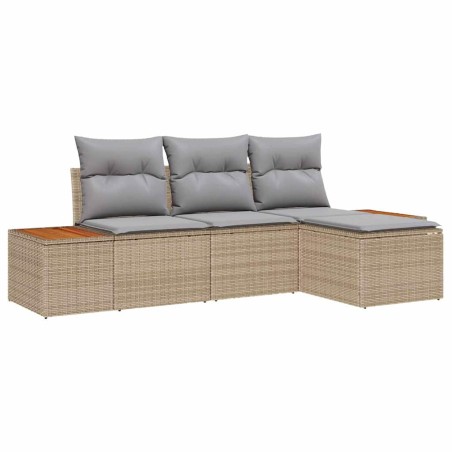 vidaXL Set di divano da giardino 4 pezzi con cuscini beige in polyrattan e legno di acacia