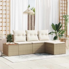 vidaXL Set da giardino 4 pezzi con cuscini beige in rattan poliestere e acacia