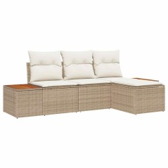 vidaXL Set da giardino 4 pezzi con cuscini beige in rattan poliestere e acacia