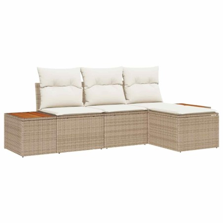 vidaXL Set da giardino 4 pezzi con cuscini beige in rattan poliestere e acacia