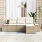 vidaXL Set da giardino 4 pezzi con cuscini beige in rattan poliestere e acacia