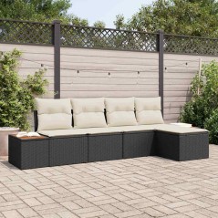 vidaXL Set Giardino 5 Pezzi con Cuscini in Rattan e Poliestere Nero