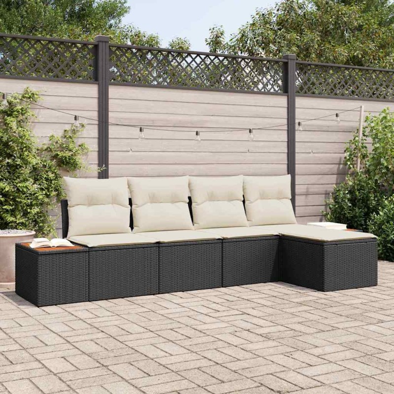 vidaXL Set Giardino 5 Pezzi con Cuscini in Rattan e Poliestere Nero