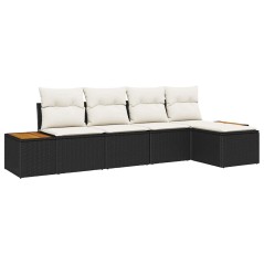vidaXL Set Giardino 5 Pezzi con Cuscini in Rattan e Poliestere Nero