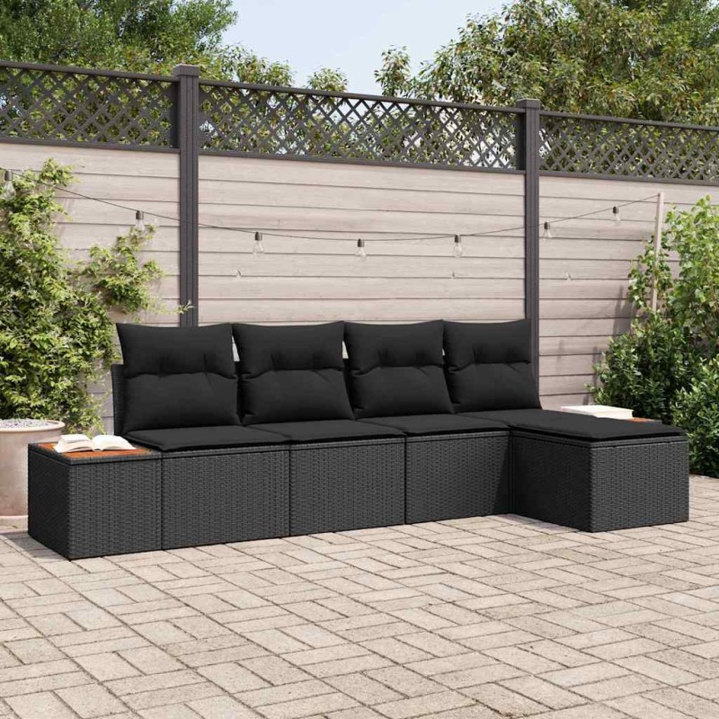 vidaXL Set da Giardino in 5 Pezzi con Cuscini in Rattan Nero e Legno di Acacia