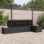 vidaXL Set da Giardino in 5 Pezzi con Cuscini in Rattan Nero e Legno di Acacia