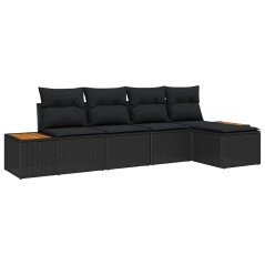 vidaXL Set da Giardino in 5 Pezzi con Cuscini in Rattan Nero e Legno di Acacia