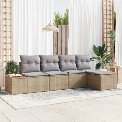 vidaXL Set Giardino 5 Pezzi con Cuscini Beige in Polyrattan Acacia