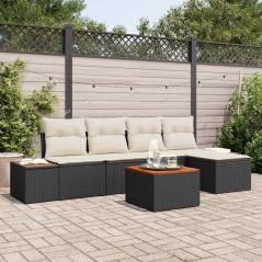 vidaXL Set da Giardino 6 Pezzi con Cuscini in Rattan Polipropilene Nero e Legno di Acacia