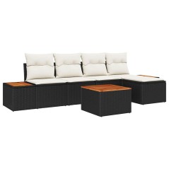 vidaXL Set da Giardino 6 Pezzi con Cuscini in Rattan Polipropilene Nero e Legno di Acacia