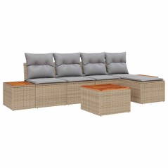 vidaXL Set divano da giardino 6 pezzi con cuscini beige in polyrattan e acacia