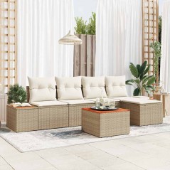 vidaXL Set divani da giardino 6 pezzi con cuscini beige in rattan sintetico e legno di acacia