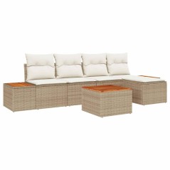 vidaXL Set divani da giardino 6 pezzi con cuscini beige in rattan sintetico e legno di acacia