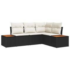 vidaXL Set divano da giardino a 4 pezzi con cuscini neri in polirattan acacia