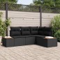 vidaXL Set Divano da Giardino in Polyrattan Nero con Cuscini 4 Pezzi in Acacia