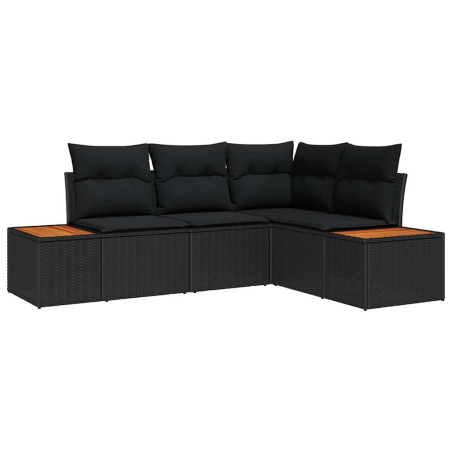 vidaXL Set Divano da Giardino in Polyrattan Nero con Cuscini 4 Pezzi in Acacia