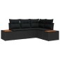 vidaXL Set Divano da Giardino in Polyrattan Nero con Cuscini 4 Pezzi in Acacia