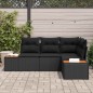 vidaXL Set Divano da Giardino in Polyrattan Nero con Cuscini 4 Pezzi in Acacia