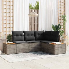 vidaXL Set divano da giardino 4 pezzi con cuscini grigi in rattan e acacia