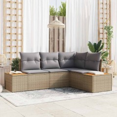 vidaXL Set Divano da Giardino di 4 Pezzi con Cuscini Beige in Rattan e Acacia