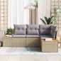 vidaXL Set Divano da Giardino di 4 Pezzi con Cuscini Beige in Rattan e Acacia vidaXL Set Divano da Giardino di 4 Pezzi con Cuscini Beige in Rattan e Acacia