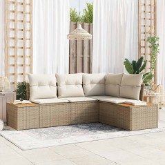 vidaXL Set Divano da Giardino , 4 Pezzi con Cuscini Beige in Rattan e Acacia