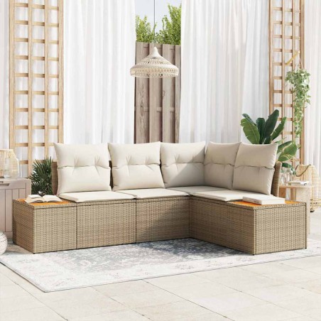 vidaXL Set Divano da Giardino , 4 Pezzi con Cuscini Beige in Rattan e Acacia
