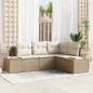 vidaXL Set Divano da Giardino , 4 Pezzi con Cuscini Beige in Rattan e Acacia