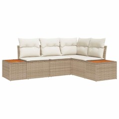 vidaXL Set Divano da Giardino , 4 Pezzi con Cuscini Beige in Rattan e Acacia