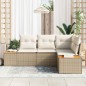 vidaXL Set Divano da Giardino , 4 Pezzi con Cuscini Beige in Rattan e Acacia
